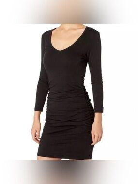 Beyond Yoga All About It Black Long Sleeve Pima Cotton Ruched Dress Small